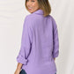 Zenana Texture Button Up Raw Hem Long Sleeve Shirt