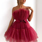 Tulle Ruffle Hem Bow Detail Mini Dress