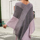 Color Block Fringe Hem V-Neck Poncho