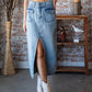 Veveret Slit Mid Rise Waist Denim Skirt