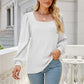 Waffle-Knit Puff Sleeve Square Neck Top