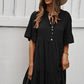 Button Front Tiered Tie Neck Mini Dress