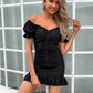 Decorative Button Ruffle Hem Ruched Dress
