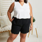 Cotton Bleu Ups and Downs Full Size Scalloped Airflow Shorts in Black
