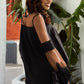 Tied Spliced Mesh Bubble Sleeve Blouse