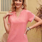 Contrast Trim Pom-Pom Detail Notched Neck Blouse