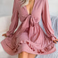 Tie Front Smocked Waist Flounce Sleeve Dress