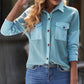 Waffle Knit Button Front Shirt with Breast Pockets