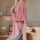 Contrast Texture Round Neck Long Sleeve Blouse