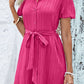Textured Tie Belt Short Sleeve Dress