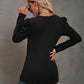 Waffle-Knit Puff Sleeve Round Neck Top