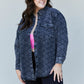Davi & Dani Full Size Grid Curved Hem Denim Shacket