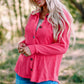 Waffle-Knit Button-Up Shirt Jacket