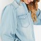 Davi & Dani Sitting Fireside Full Size Button Down Denim Shirt