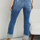 Zenana Fringe Detail Cuffed Pocket Cropped Jeans