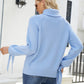Tie-Cuff Raglan Sleeve Turtleneck Sweater