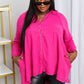 Zenana Bright and Airy Raw Edge Peplum Shirt with Pockets in Hot Pink
