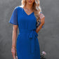Swiss Dot Mesh Sleeve Tie-Waist Dress