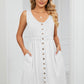 Buttoned V-Neck Sleeveless Mini Dress with Pockets