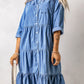 Button Front Ruffled Tiered Denim Shirt Dress