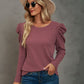 Waffle-Knit Puff Sleeve Round Neck Top