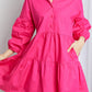 Davi & Dani Full Size Buttoned Puff Sleeve Tiered Shirt Dress
