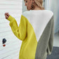 Color Block Rib-Knit Round Neck Knit Pullover