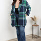 Davi & Dani Full Size Plaid Fringe Trim Pocket Coat