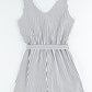 Striped Tie-Shoulder Belted Surplice Romper