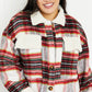 Davi & Dani Fresh Fall Vibes Full Size Plaid Button Down Jacket with Teddy Trim