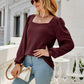 Waffle-Knit Puff Sleeve Square Neck Top