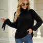 Tie-Cuff Raglan Sleeve Turtleneck Sweater