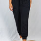 White Birch Full Size Drawstring Waist Rib-Knit Joggers with Pockets in Black