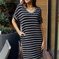 Zenana Full Size Striped V-Neck Pocket Dress in Black/Ivory