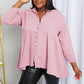 Zenana Bright and Airy Raw Edge Peplum Shirt with Pockets in Light Rose