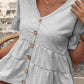 V-Neck Flounce Sleeve Tiered Top