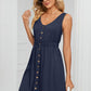 Buttoned V-Neck Sleeveless Mini Dress with Pockets