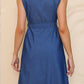 Button Front Belted Sleeveless Collared Shirt Dress