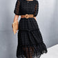 Swiss Dot Frill Trim Tiered Midi Dress (Belt Not Included)