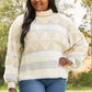 Davi & Dani Dozy Weather Full Size Geometric Fuzzy Turtleneck Sweater in Taupe