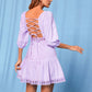 Spliced Lace Square Neck Lace-Up Dress