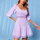 Spliced Lace Square Neck Lace-Up Dress