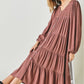 Davi & Dani Button Front Balloon Sleeve Tiered Midi Dress