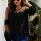 Tied Spliced Mesh Bubble Sleeve Blouse