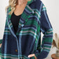 Davi & Dani Full Size Plaid Fringe Trim Pocket Coat
