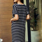 Zenana Full Size Striped V-Neck Pocket Dress in Black/Ivory