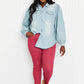 Davi & Dani Sitting Fireside Full Size Button Down Denim Shirt