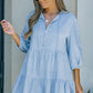 Tie Neck Tiered Denim Dress