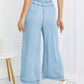 Zenana Full Size Drawstring Waist Raw Hem Wide Leg Jeans