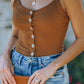 Button Front Ribbed Tank Top